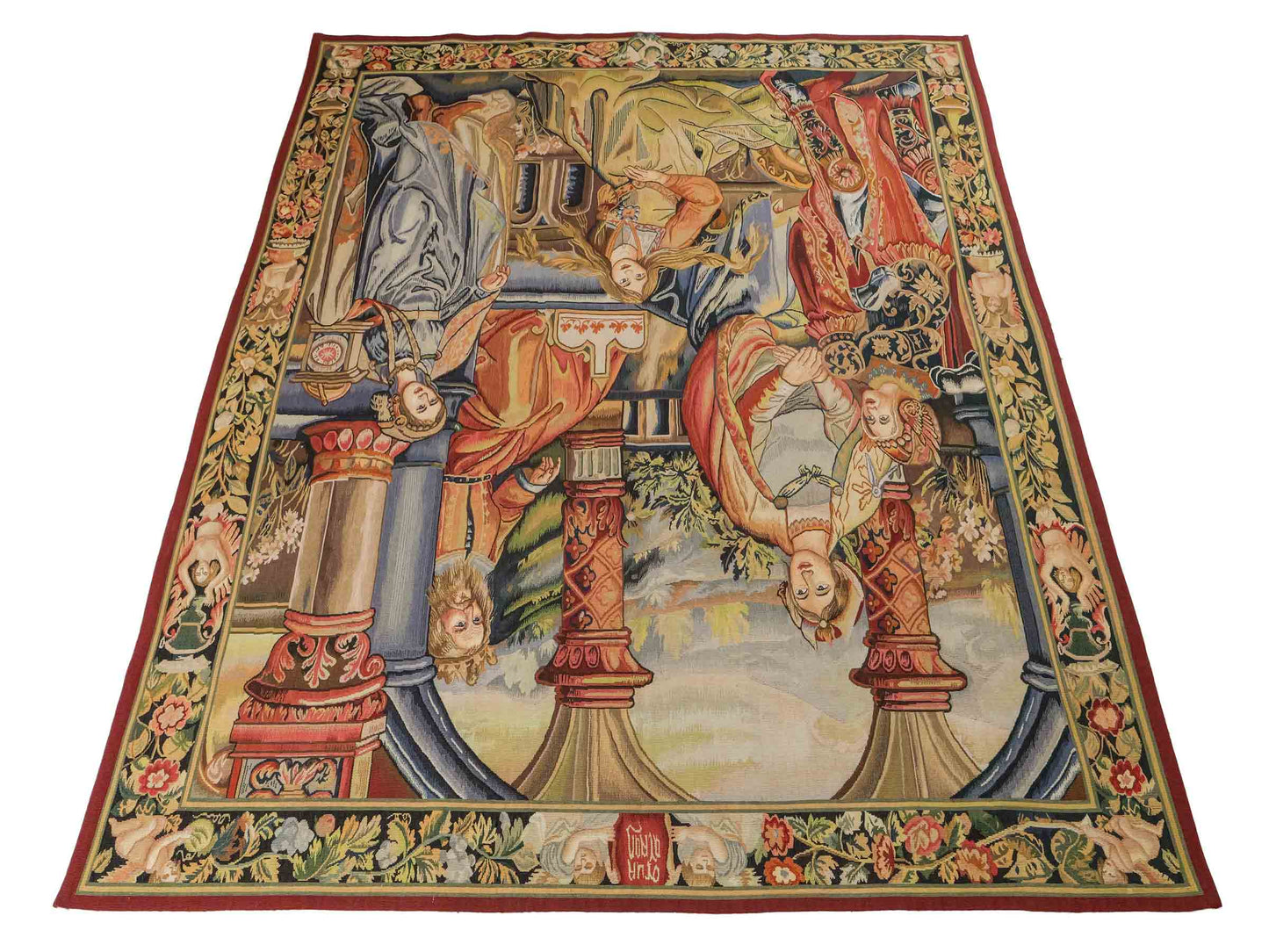 Handgefertigter, chinesischer Gobelin Wandteppich von Khademi aus Wolle, multicolor. 188x153 cm. Verkauf durch Jupiter Intl.