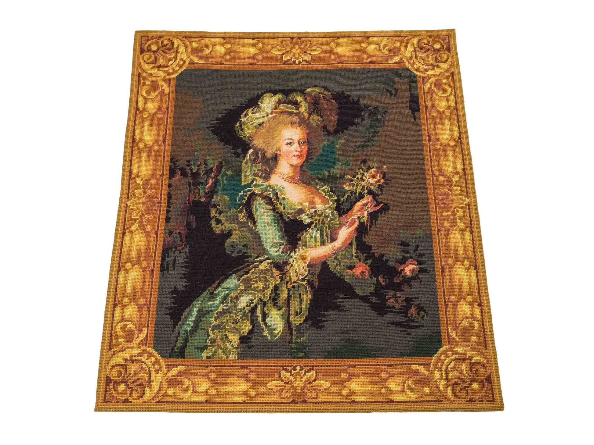 Handgefertigter, chinesischer Gobelin Wandteppich von Khademi aus Wolle, multicolor. 74x64 cm. Verkauf durch Jupiter Intl.