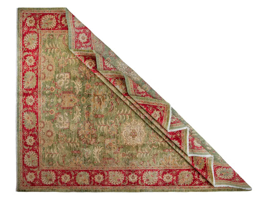 Handgeknüpfter Ziegler Farahan Orientteppich von Khademi aus Wolle, grün, rot. Klassisches Allover-Design. Traditionell von Hand geknüpft in Afghanistan. Größe: 306 cm x 242 cm. Teppichnummer: RB3-1016. Verkauf durch Jupiter Intl.