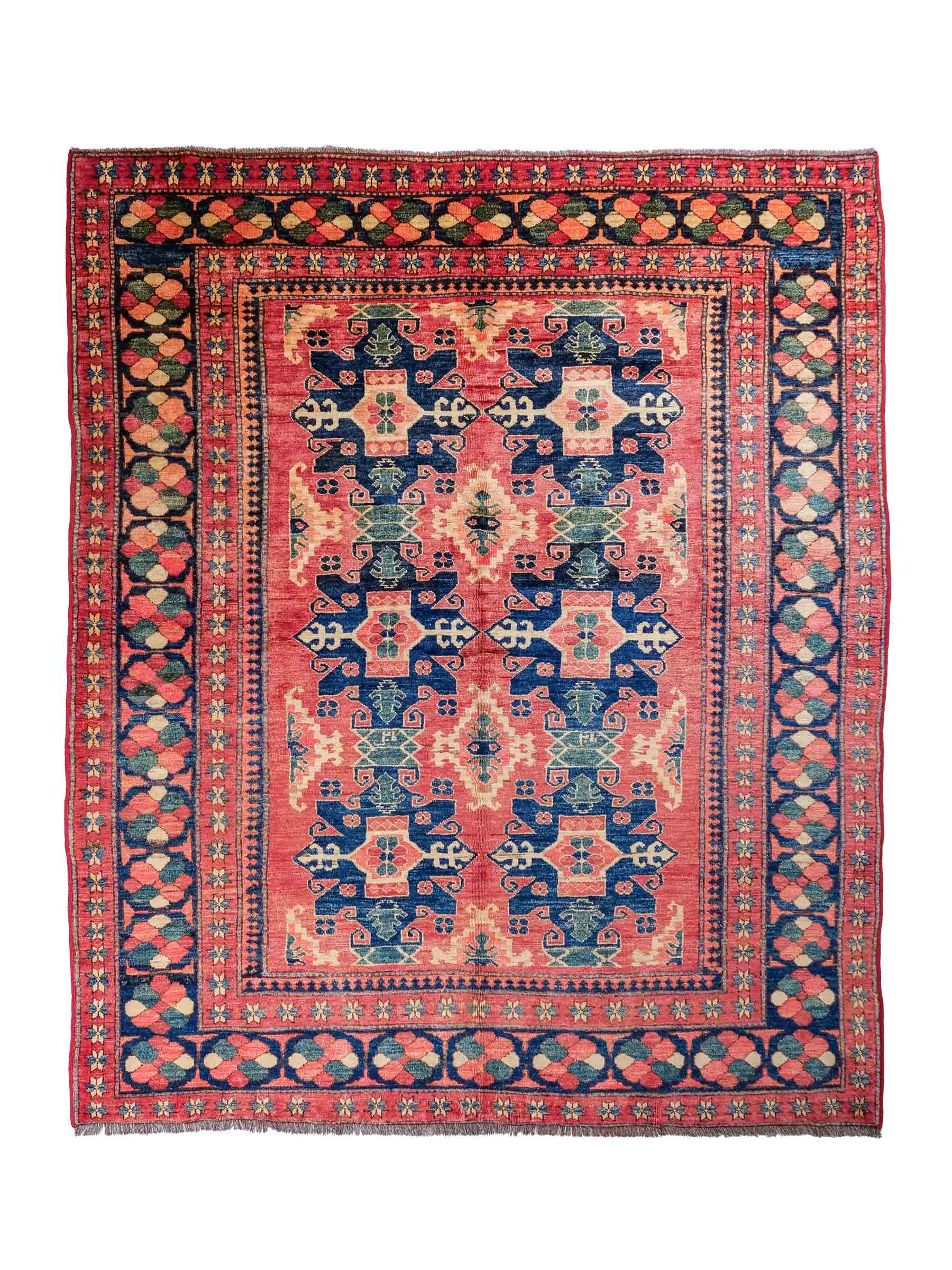 Handgeknüpfter Afghan Nomadenteppich von Khademi aus Wolle, rot. Klassisches, geometrisches Design. Traditionell von Hand geknüpft in Afghanistan. Größe: 224 cm x 190 cm. Teppichnummer: RB3-1032. Verkauf durch Jupiter Intl.