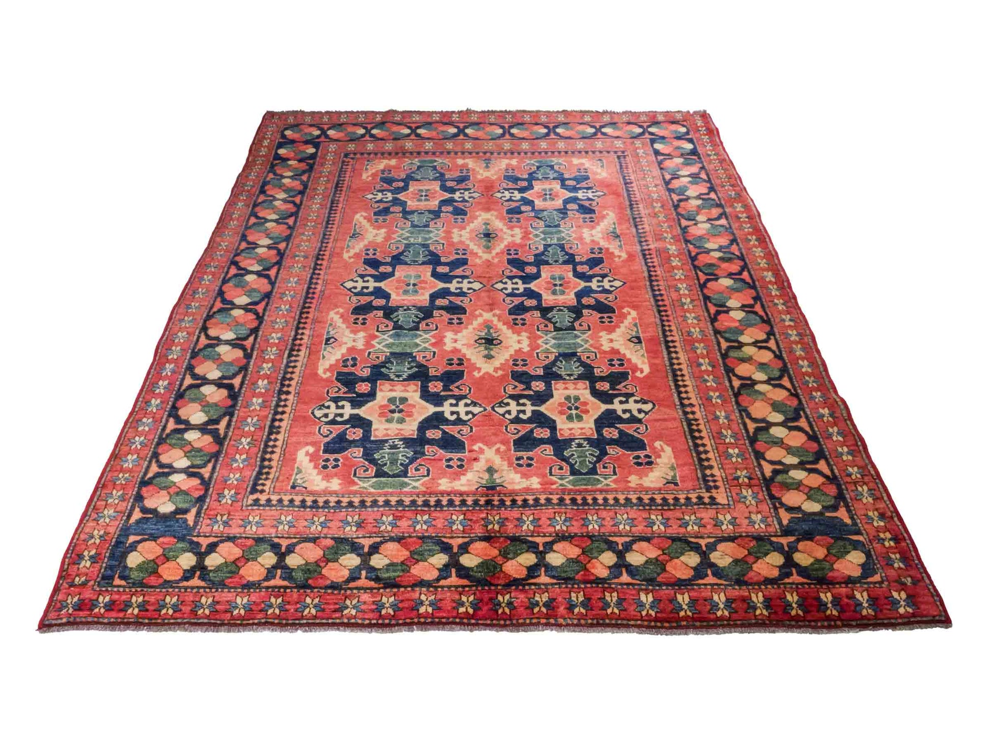 Handgeknüpfter Afghan Nomadenteppich von Khademi aus Wolle, rot. Klassisches, geometrisches Design. Traditionell von Hand geknüpft in Afghanistan. Größe: 224 cm x 190 cm. Teppichnummer: RB3-1032. Verkauf durch Jupiter Intl.