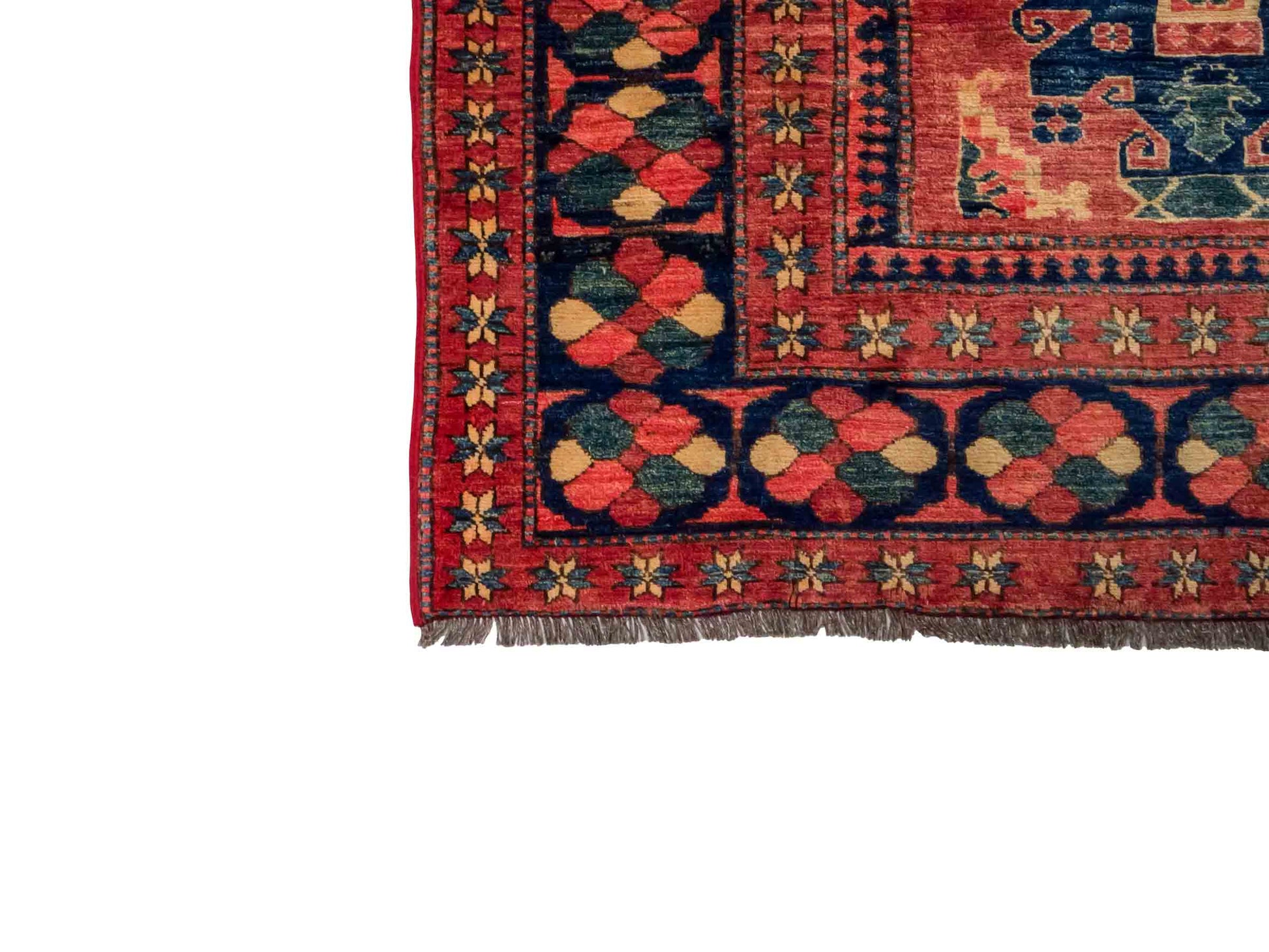 Handgeknüpfter Afghan Nomadenteppich von Khademi aus Wolle, rot. Klassisches, geometrisches Design. Traditionell von Hand geknüpft in Afghanistan. Größe: 224 cm x 190 cm. Teppichnummer: RB3-1032. Verkauf durch Jupiter Intl.