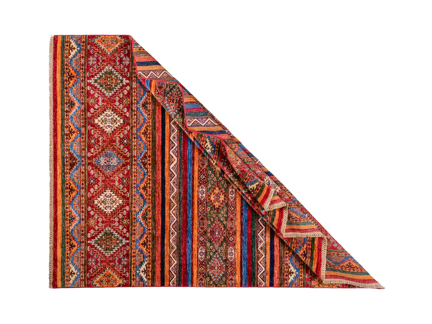 Handgeknüpfter Arijana Shaal Orientteppich von Khademi aus Wolle, rot, geometrisch-gestreift. Traditionell von Hand geknüpft in Afghanistan. Größe: 206 cm x 156 cm. Teppichnummer: SB3-1115. Verkauf durch Jupiter Intl.