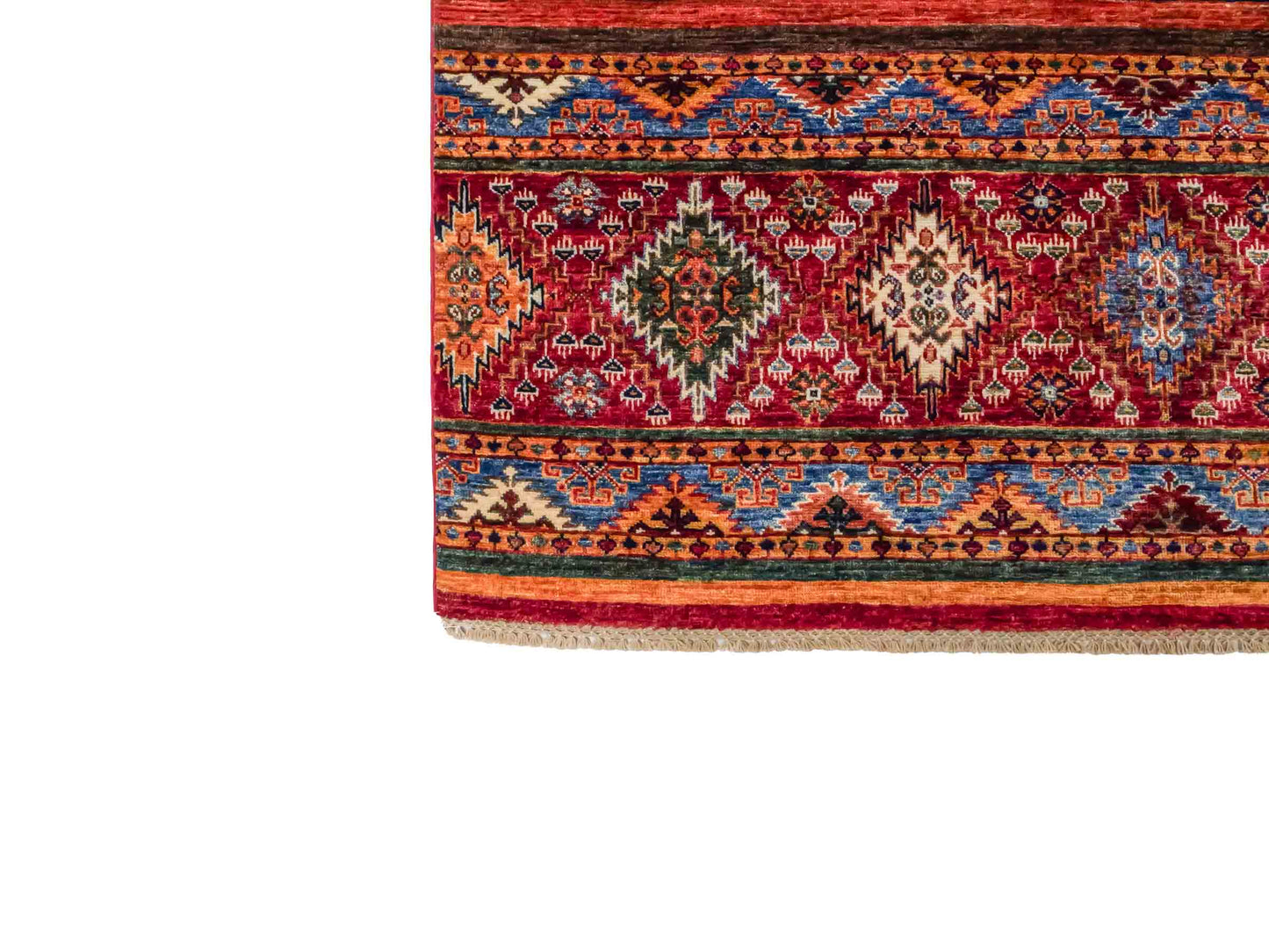 Handgeknüpfter Arijana Shaal Orientteppich von Khademi aus Wolle, rot, geometrisch-gestreift. Traditionell von Hand geknüpft in Afghanistan. Größe: 206 cm x 156 cm. Teppichnummer: SB3-1115. Verkauf durch Jupiter Intl.