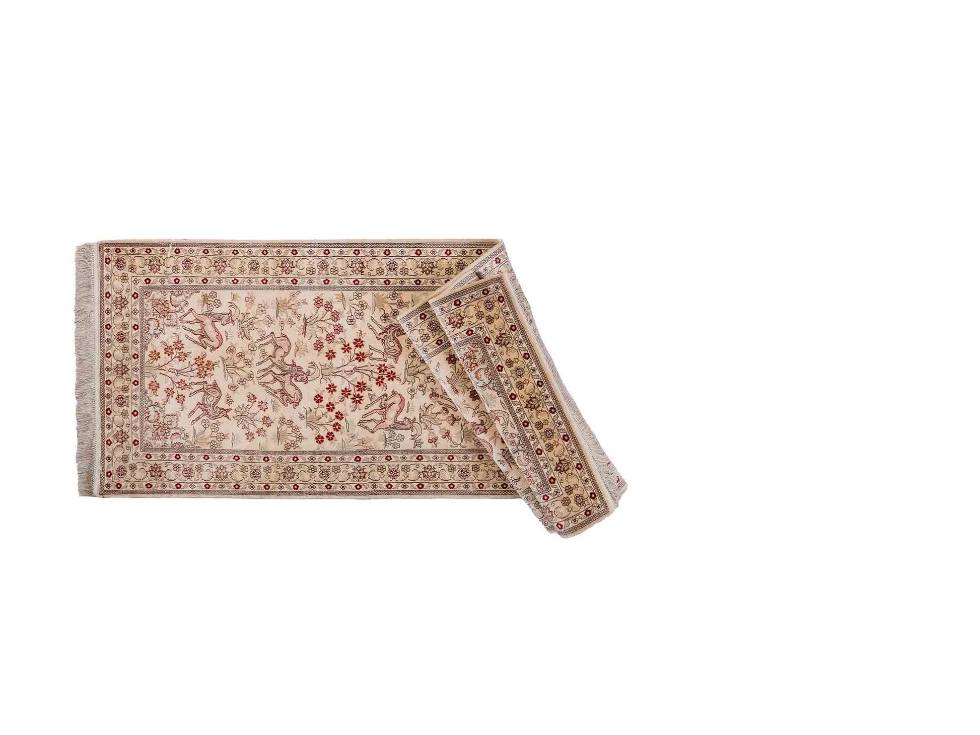 Handgeknüpfter Art Hereke Läufer-Seidenteppich von Khademi aus gesponnener Seide, cremeweiß. Chinesischer Teppich mit Allover-Motiv. Orientteppich, von Hand geknüpft in China. Größe: 245 cm x 79 cm. Teppichnummer: SB3-1165 | Jupiter Intl.