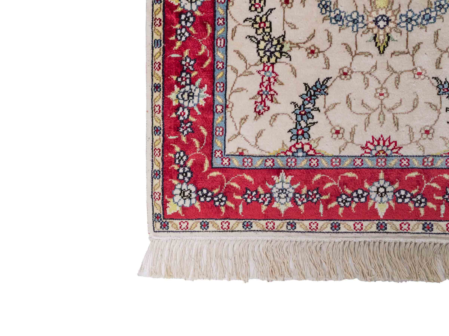 Handgeknüpfter Art Hereke Seidenteppich von Khademi aus Kunstseide, rot-cremeweiß. Chinesischer Teppich mit Medaillon. Orientteppich, von Hand geknüpft in China. Größe: 123 cm x 76 cm. Teppichnummer: SB3-1094. Verkauf durch Jupiter Intl.