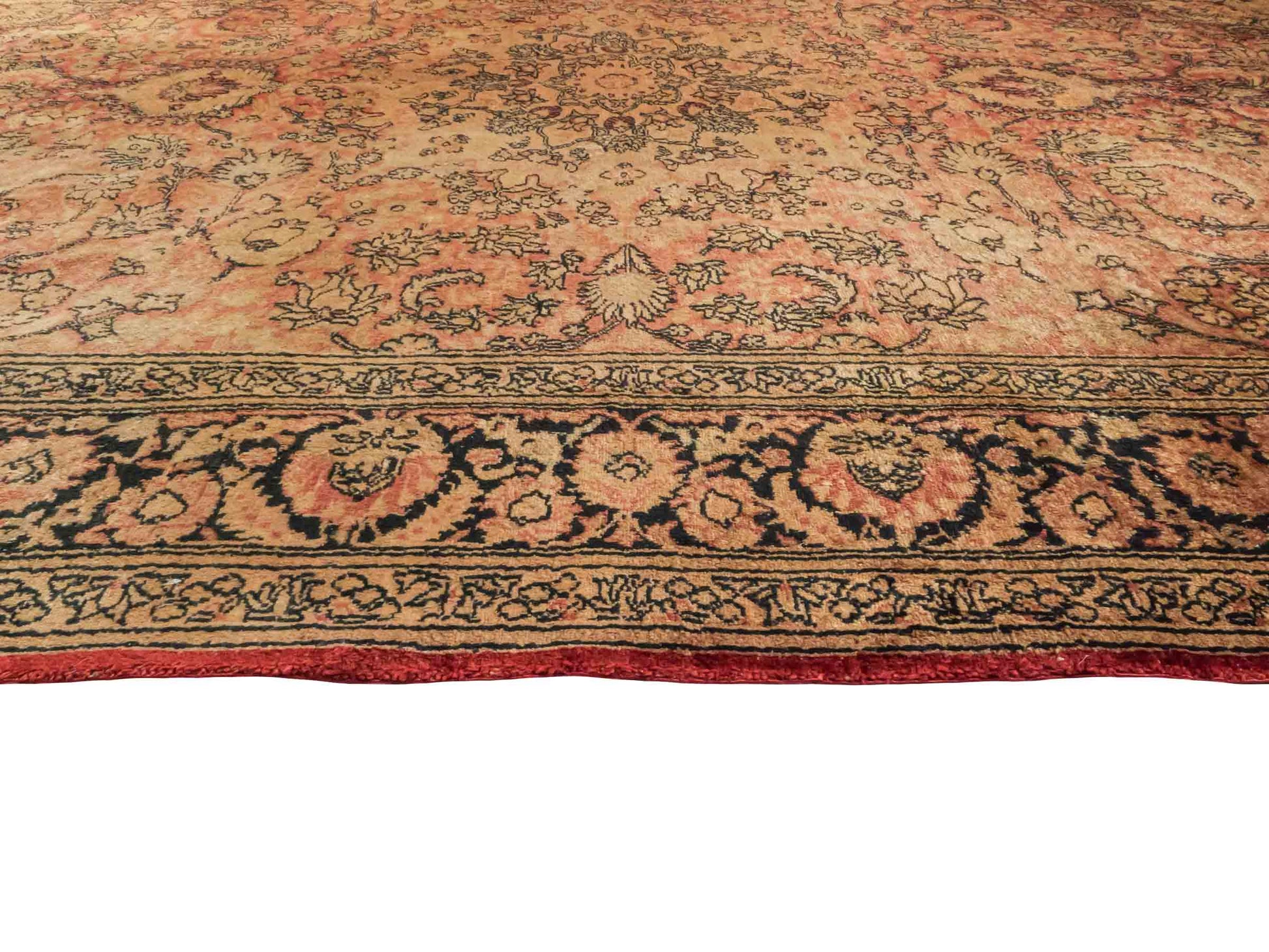 Handgeknüpfter Art Hereke Seidenteppich von Khademi aus Kunstseide, gold-orange. Chinesischer Teppich, durchgemustert. Orientteppich, von Hand geknüpft in China. Größe: 252 cm x 171 cm. Teppichnummer: SB3-1075. Verkauf durch Jupiter Intl.
