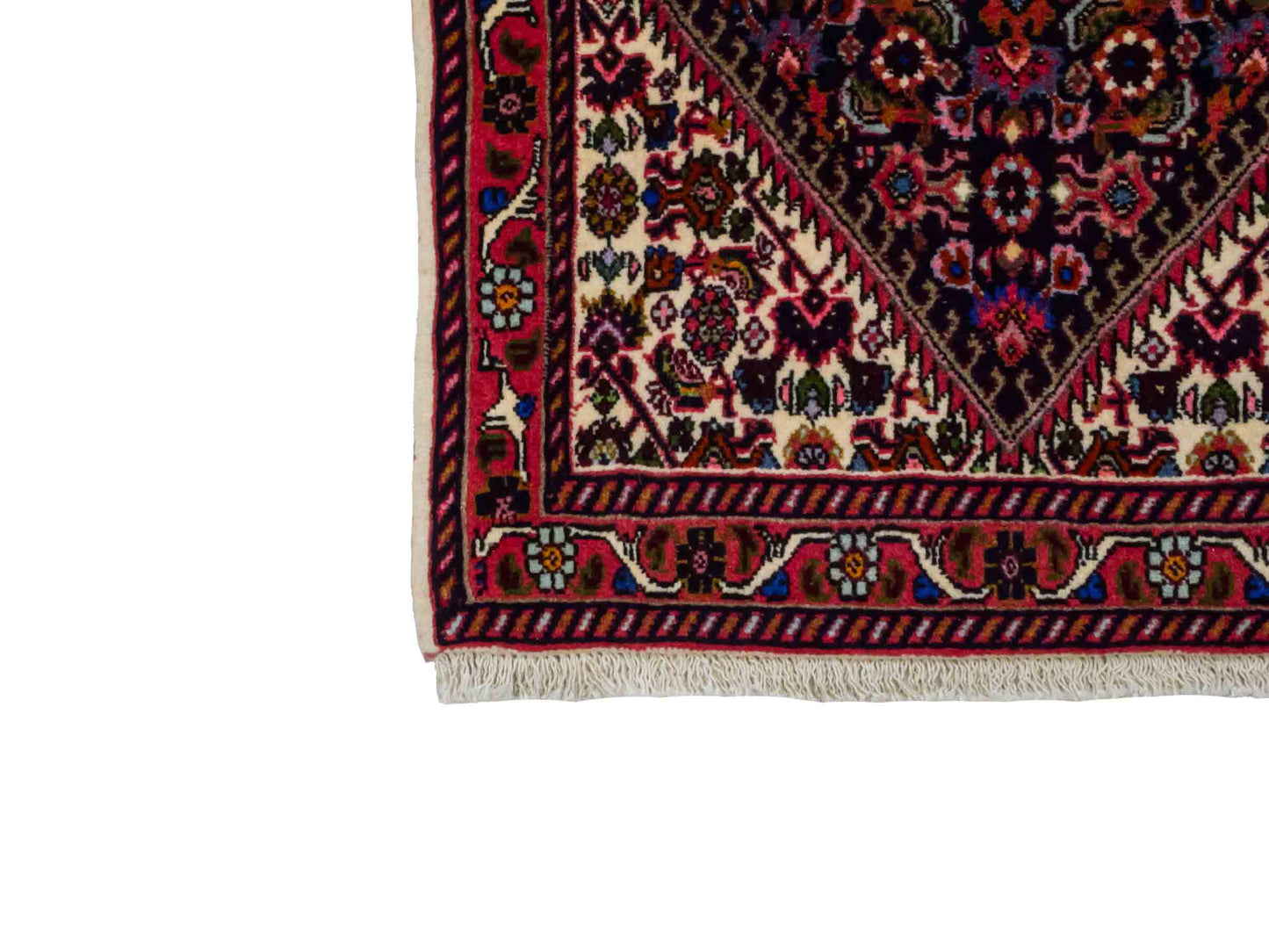 Handgeknüpfter Bidjar Sandjan Perserteppich von Khademi aus Wolle, rot. Kurdischer Dorfteppich mit geometrischem Medaillon. Von Hand geknüpft in Iran. Größe: 60 cm x 40 cm. Teppichnummer: DB3-1060. Verkauf durch Jupiter Intl.