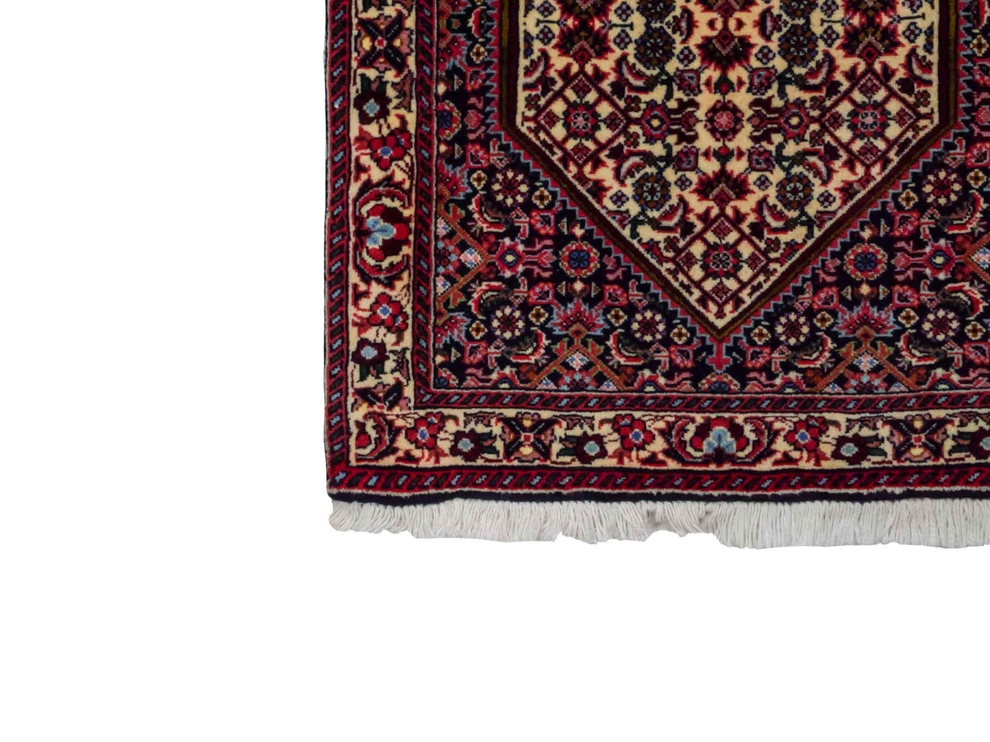 Handgeknüpfter Bidjar Sandjan Perserteppich von Khademi aus Wolle, mehrfarbig. Kurdischer Dorfteppich mit geometrischem Medaillon. Von Hand geknüpft in Iran. Größe: 60 cm x 50 cm. Teppichnummer: DB3-1051. Verkauf durch Jupiter Intl.