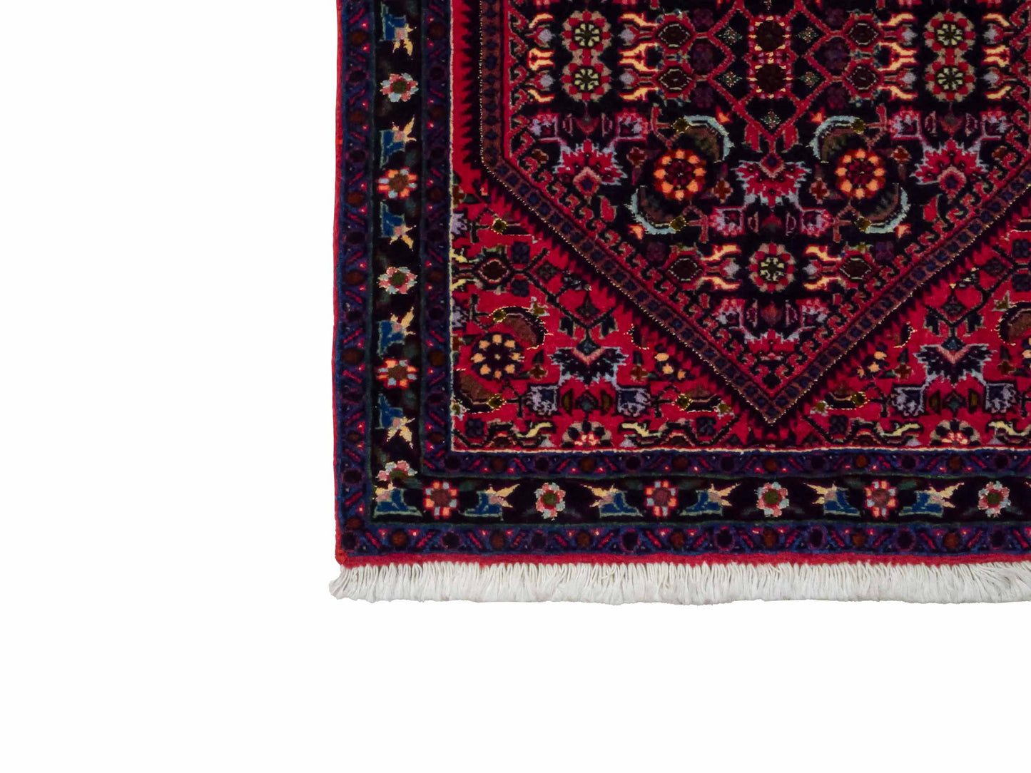 Handgeknüpfter Bidjar Sandjan Perserteppich von Khademi aus Wolle, rot. Kurdischer Dorfteppich mit geometrischem Medaillon. Von Hand geknüpft in Iran. Größe: 60 cm x 50 cm. Teppichnummer: DB3-1040. Verkauf durch Jupiter Intl.