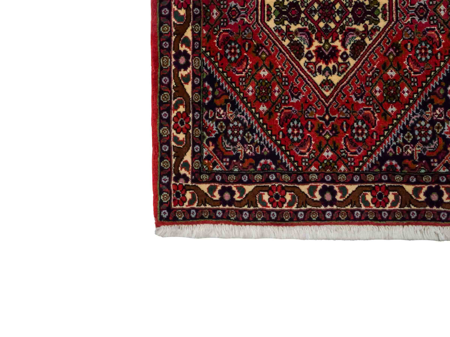 Handgeknüpfter Bidjar Sandjan Perserteppich von Khademi aus Wolle, rot. Kurdischer Dorfteppich mit geometrischem Medaillon. Von Hand geknüpft in Iran. Größe: 60 cm x 50 cm. Teppichnummer: DB3-1052. Verkauf durch Jupiter Intl.