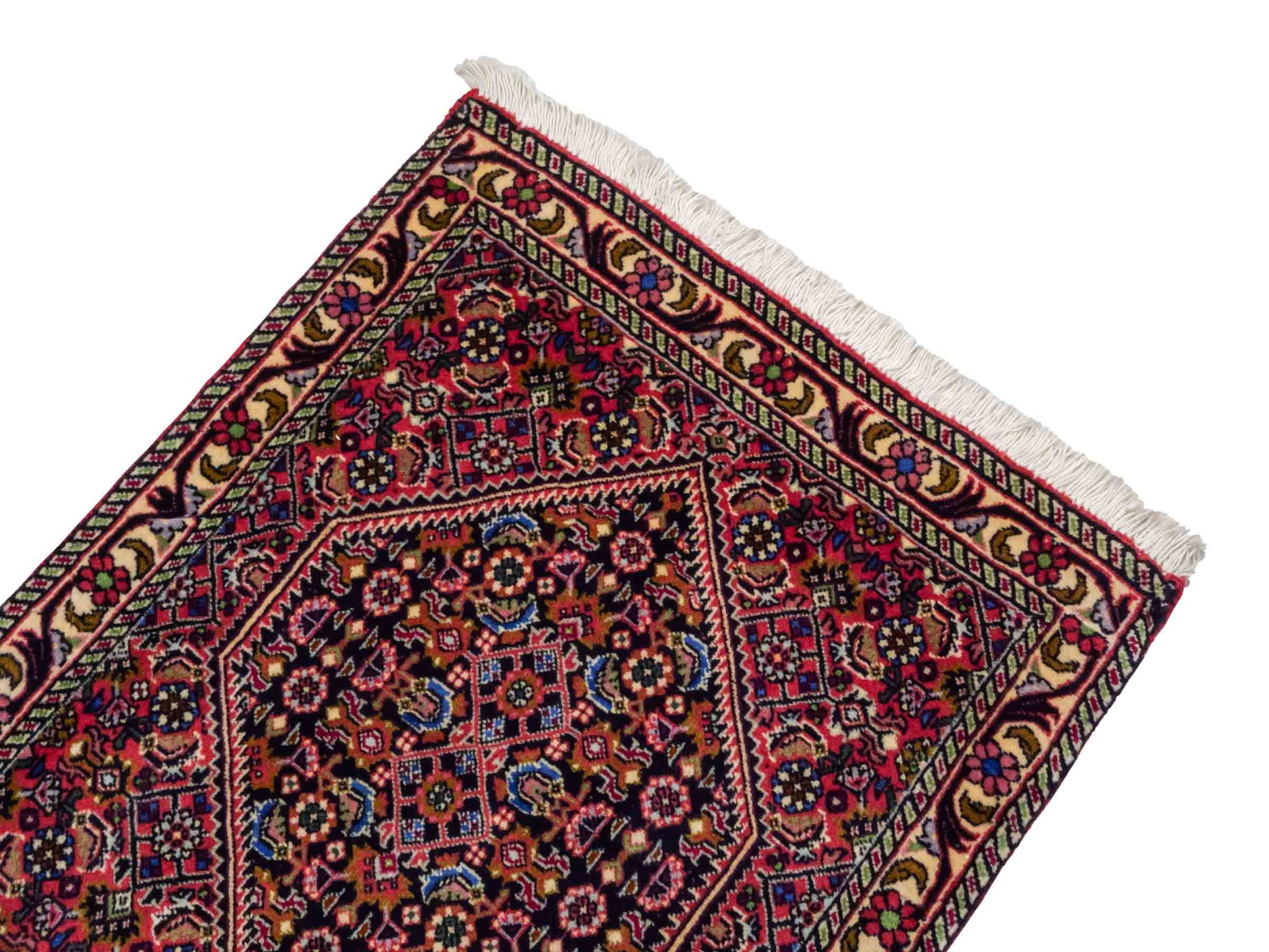 Handgeknüpfter Bidjar Sandjan Perserteppich von Khademi aus Wolle, mehrfarbig. Kurdischer Dorfteppich mit geometrischem Medaillon. Von Hand geknüpft in Iran. Größe: 60 cm x 50 cm. Teppichnummer: DB3-1055. Verkauf durch Jupiter Intl.