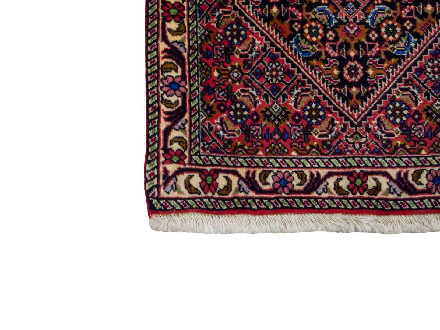 Handgeknüpfter Bidjar Sandjan Perserteppich von Khademi aus Wolle, mehrfarbig. Kurdischer Dorfteppich mit geometrischem Medaillon. Von Hand geknüpft in Iran. Größe: 60 cm x 50 cm. Teppichnummer: DB3-1055. Verkauf durch Jupiter Intl.