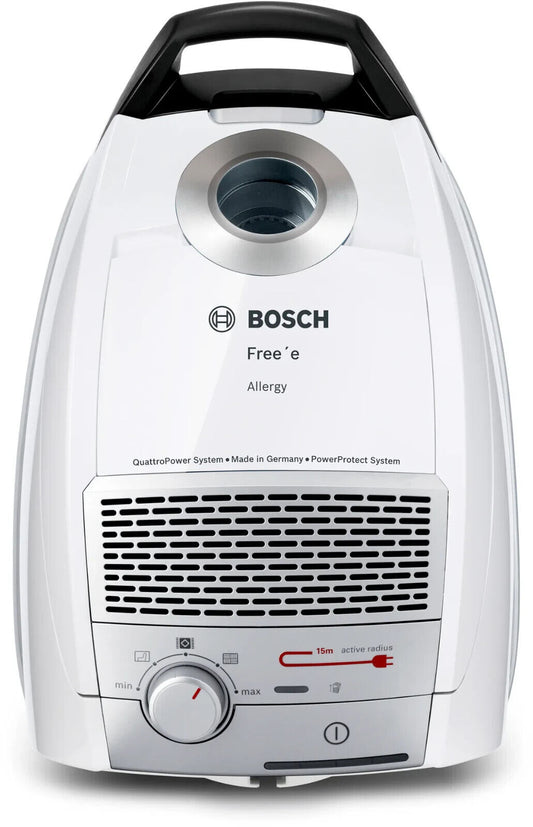 Bosch BSGL5335 Free'e Bodenstaubsauger mit Beutel, weiß.