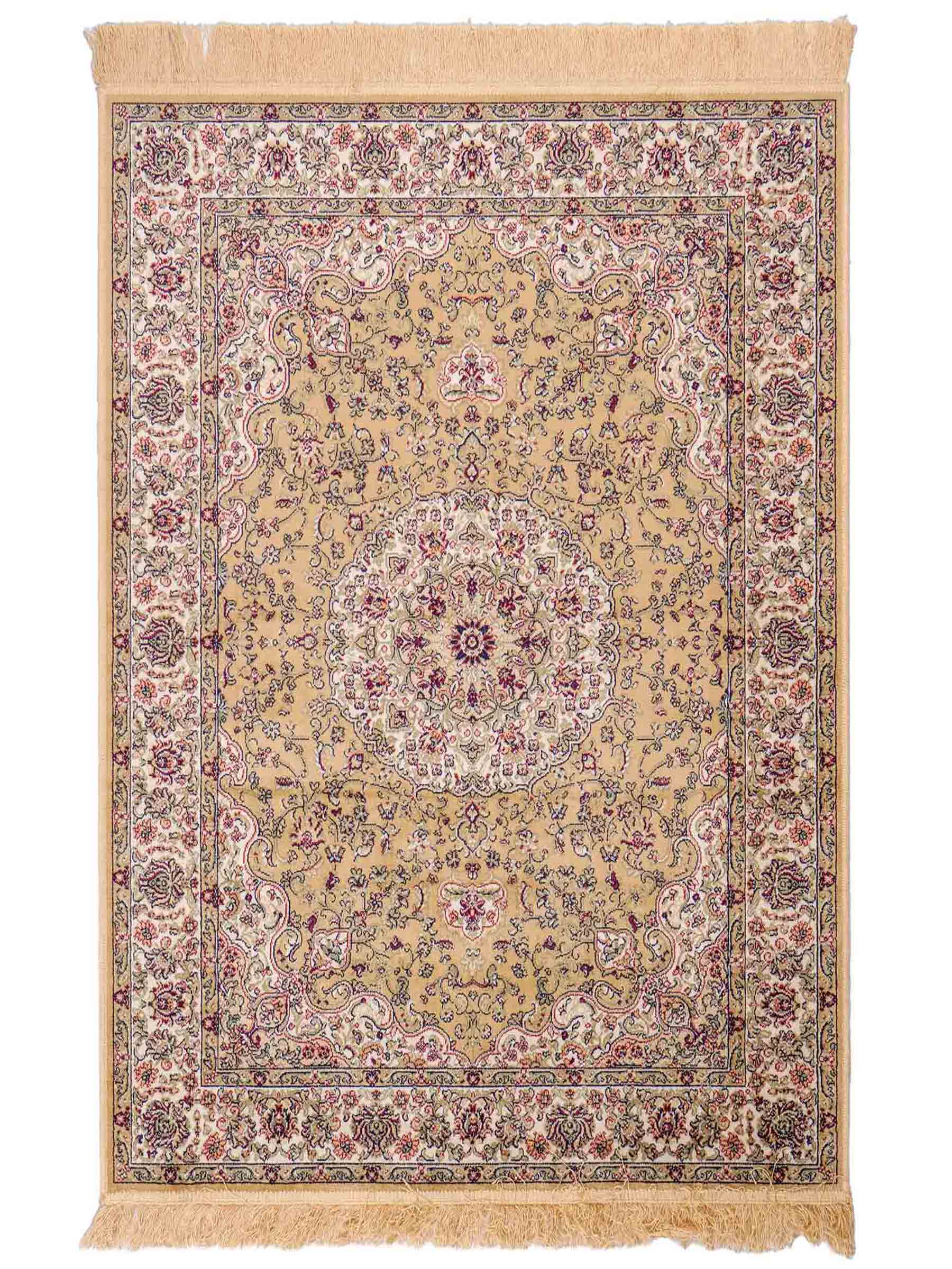 Belgischer, maschinell gefertigter Design Orientteppich aus Kunstseide, creme, beige. 139x97 cm. Verkauf durch Jupiter Intl.