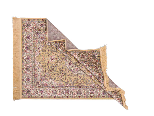 Belgischer, maschinell gefertigter Design Orientteppich aus Kunstseide, creme, beige. 139x97 cm. Verkauf durch Jupiter Intl.
