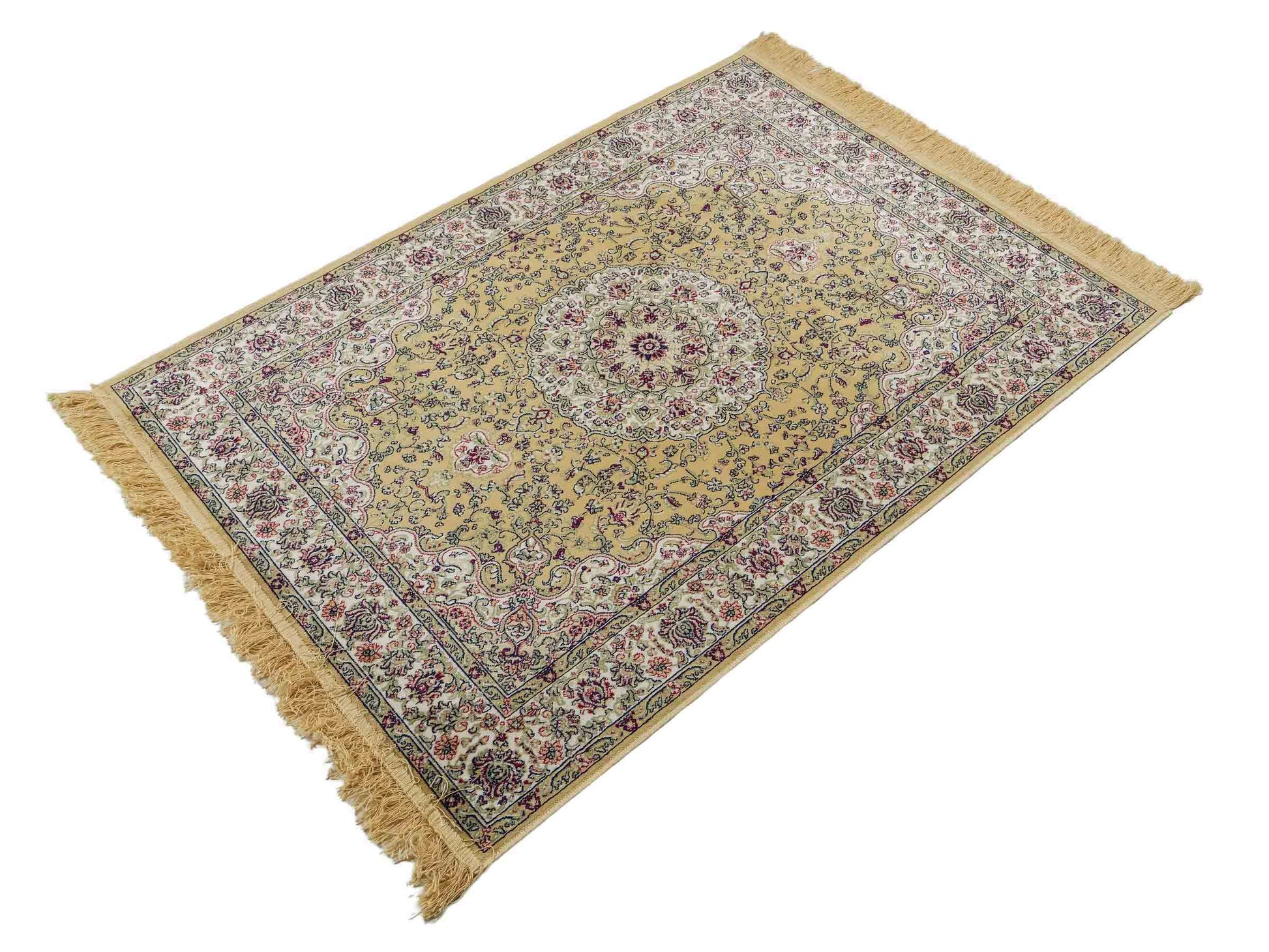 Belgischer, maschinell gefertigter Design Orientteppich aus Kunstseide, creme, beige. 139x97 cm. Verkauf durch Jupiter Intl.