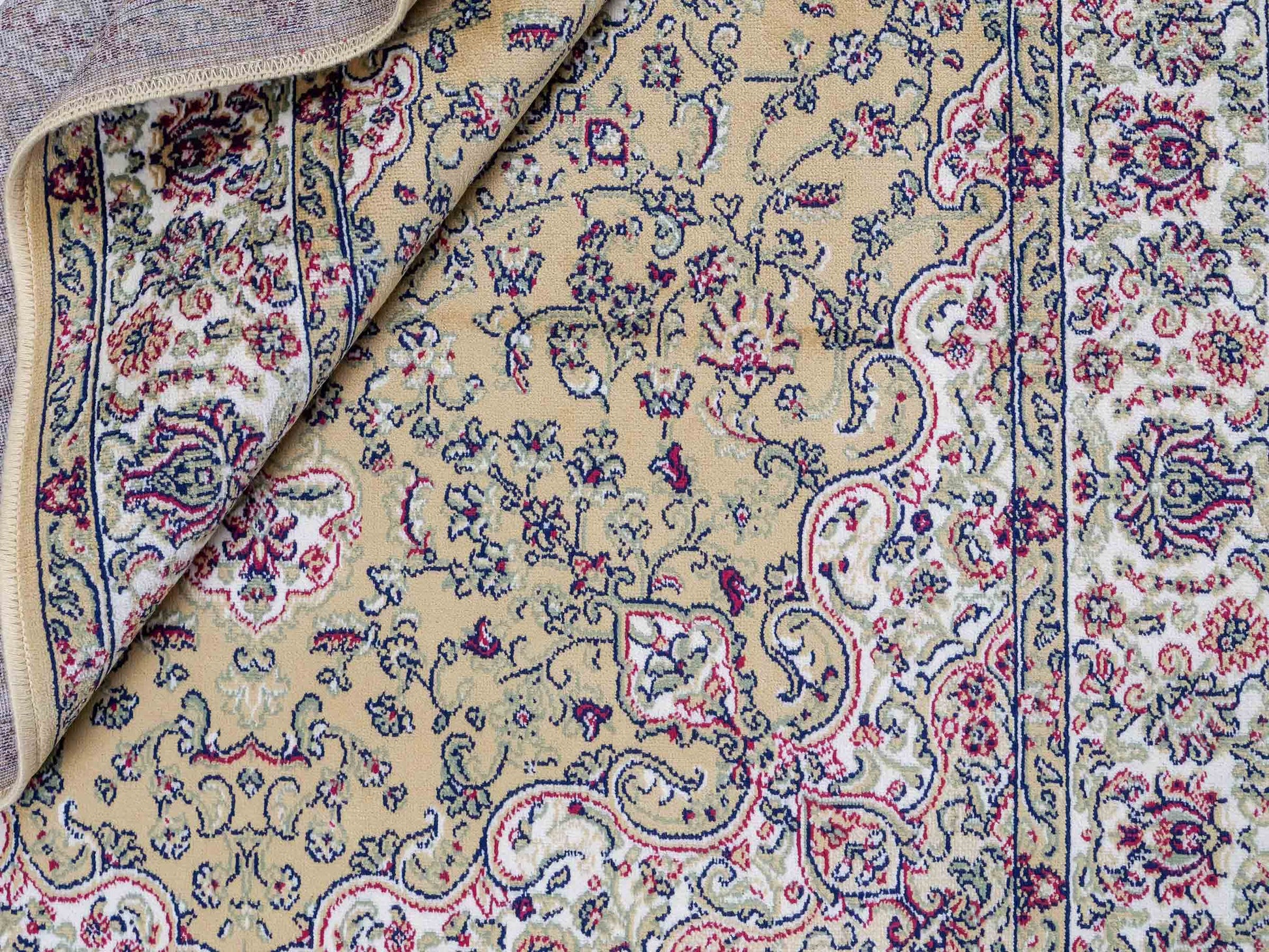 Belgischer, maschinell gefertigter Design Orientteppich aus Kunstseide, beige, creme. 140x98 cm. Verkauf durch Jupiter Intl.