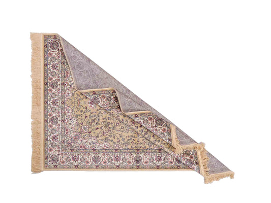 Belgischer, maschinell gefertigter Design Orientteppich aus Kunstseide, beige, creme. 140x98 cm. Verkauf durch Jupiter Intl.