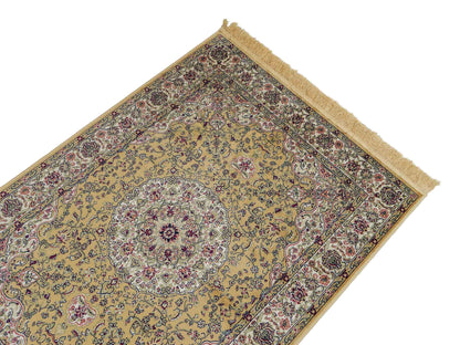 Belgischer, maschinell gefertigter Design Orientteppich aus Kunstseide, beige, creme. 140x98 cm. Verkauf durch Jupiter Intl.