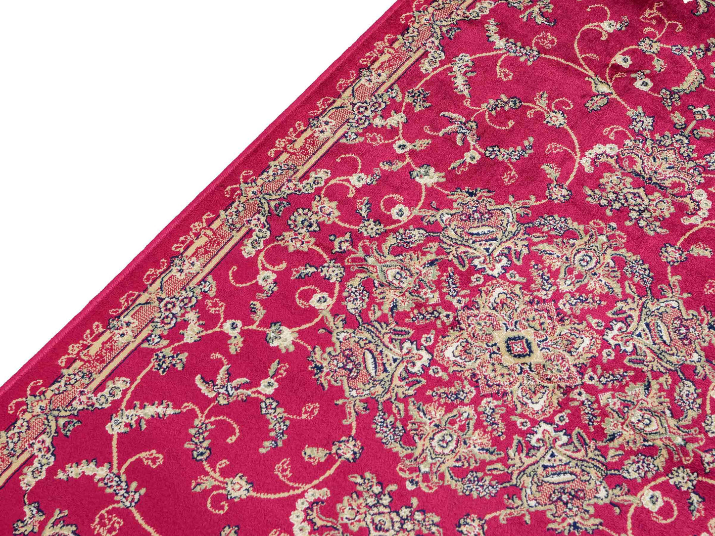 Belgischer, maschinell gefertigter Design Orientteppich aus Kunstseide, rot. 154x79 cm. Verkauf durch Jupiter Intl.