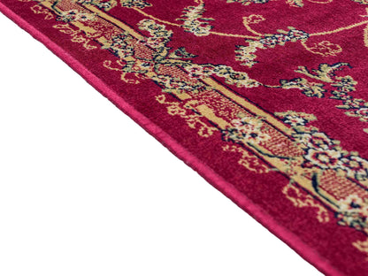 Belgischer, maschinell gefertigter Design Orientteppich aus Kunstseide, rot. 154x79 cm. Verkauf durch Jupiter Intl.