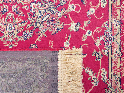 Belgischer, maschinell gefertigter Design Orientteppich aus Kunstseide, rot. 154x79 cm. Verkauf durch Jupiter Intl.