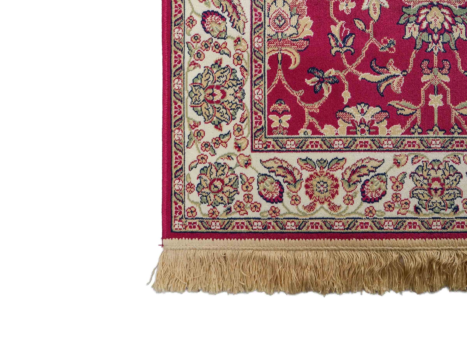 Belgischer, maschinell gefertigter Design Orientteppich aus Kunstseide, rot. 154x79 cm. Verkauf durch Jupiter Intl.
