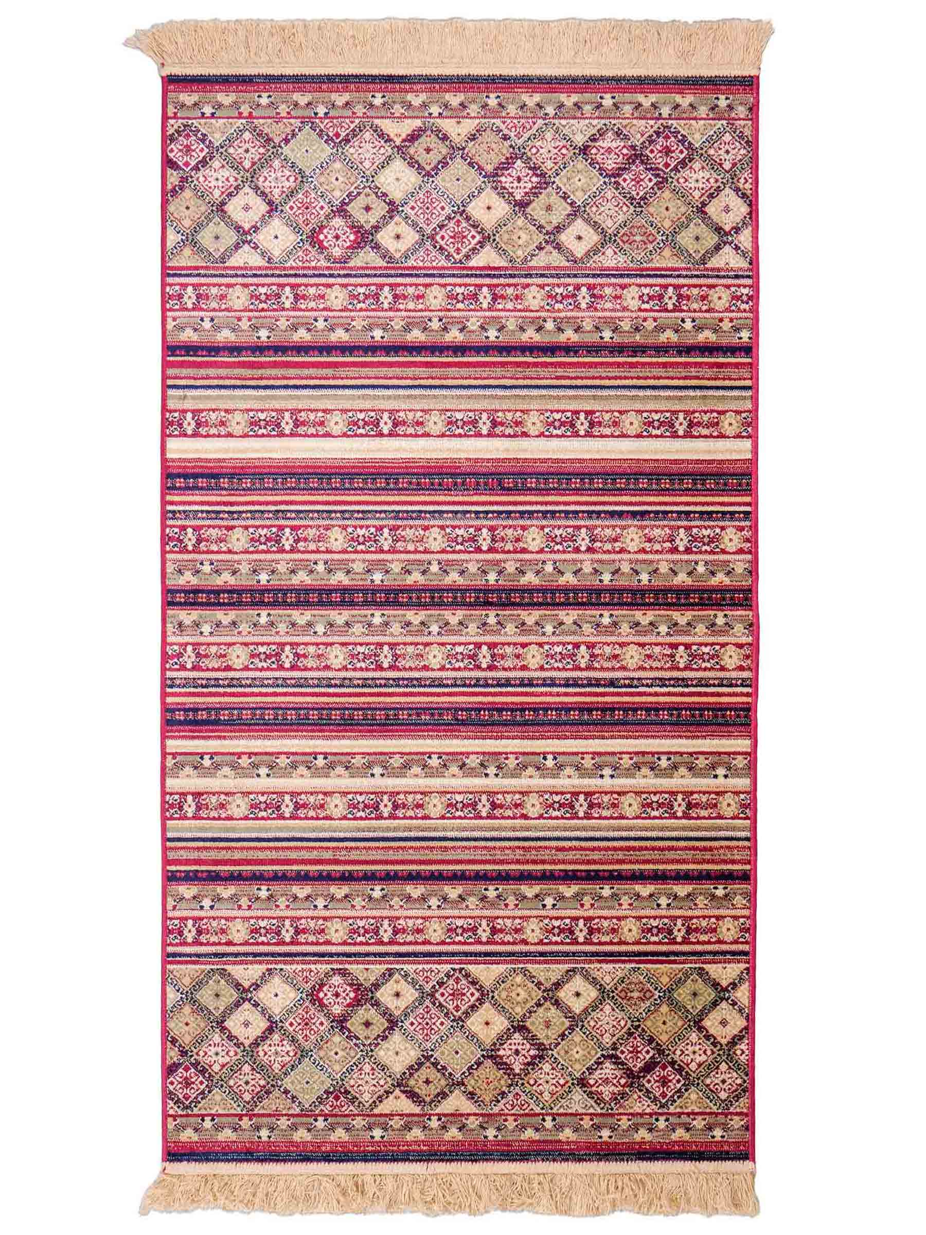 Belgischer, maschinell gefertigter Design Orientteppich aus Kunstseide, rot, multicolor. 155x79 cm. Verkauf durch Jupiter Intl.