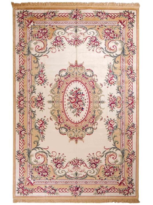Belgischer, maschinell gefertigter Design Orientteppich aus Kunstseide, creme, weiß. 275x185 cm. Verkauf durch Jupiter Intl.