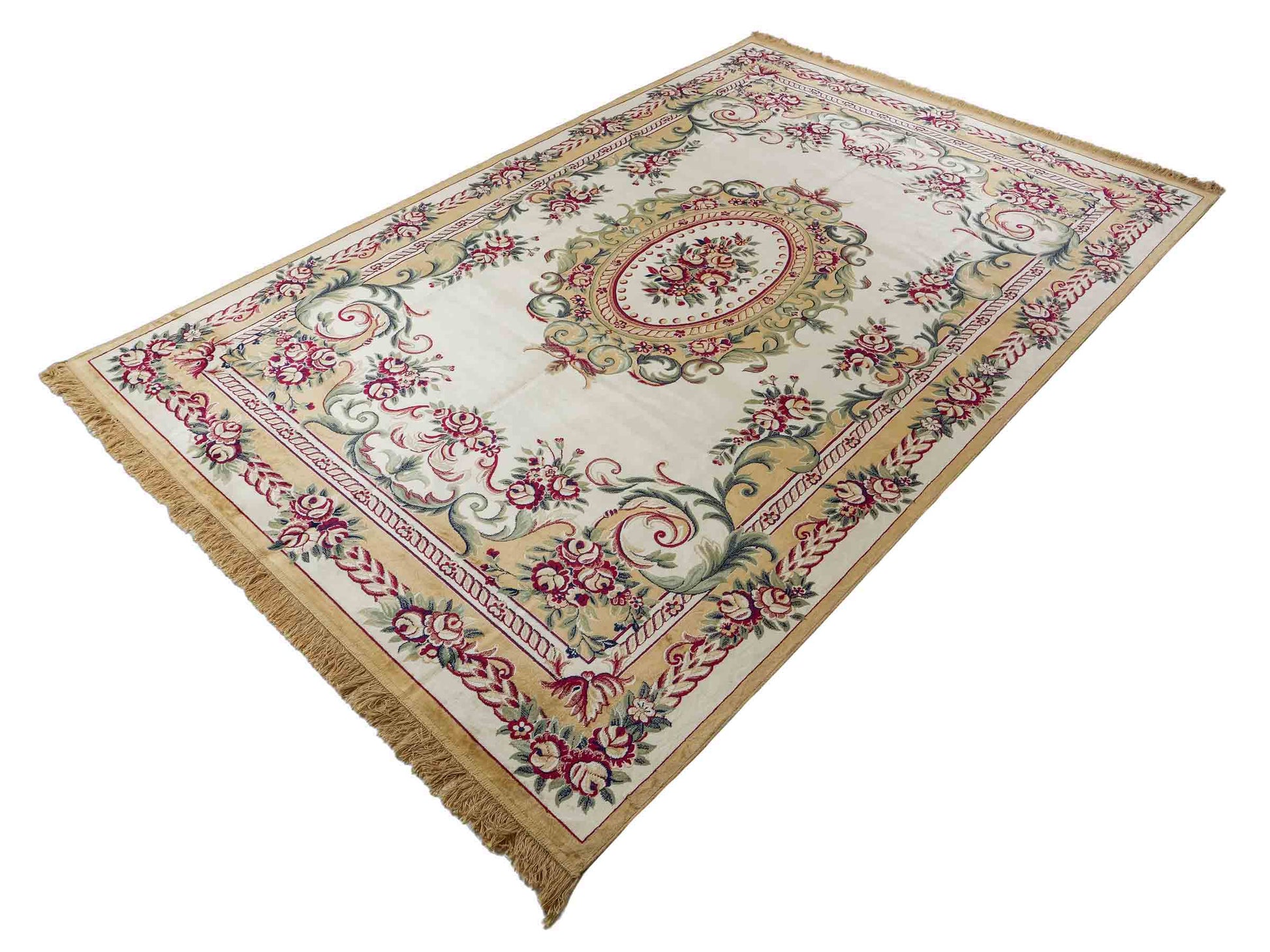 Belgischer, maschinell gefertigter Design Orientteppich aus Kunstseide, creme, weiß. 275x185 cm. Verkauf durch Jupiter Intl.