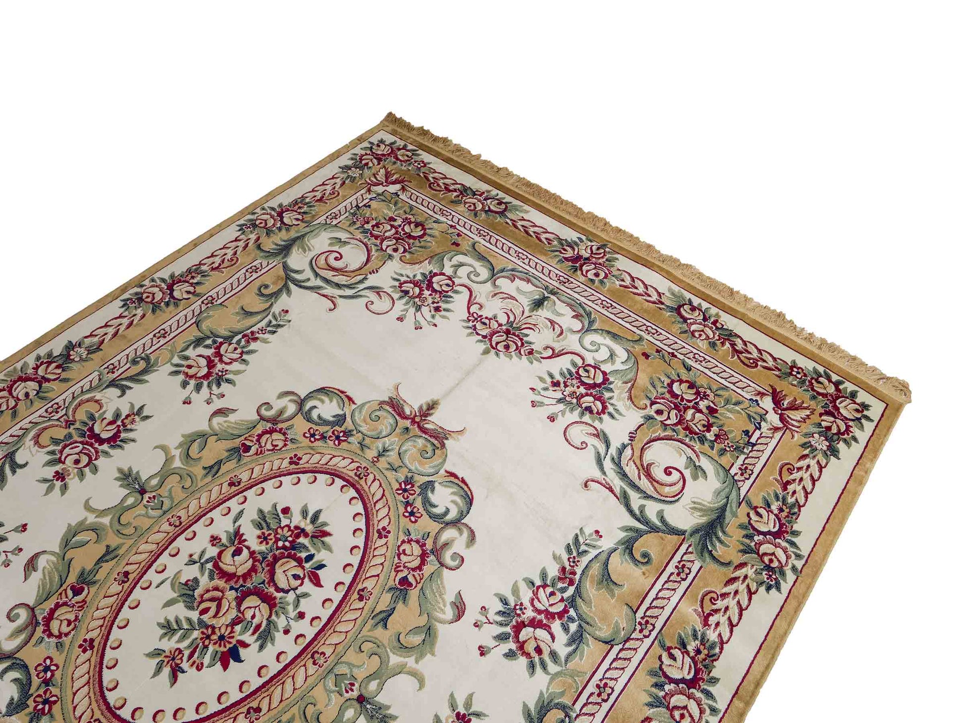 Belgischer, maschinell gefertigter Design Orientteppich aus Kunstseide, creme, weiß. 275x185 cm. Verkauf durch Jupiter Intl.