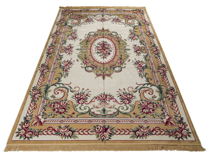 Belgischer, maschinell gefertigter Design Orientteppich aus Kunstseide, creme, weiß. 275x185 cm. Verkauf durch Jupiter Intl.