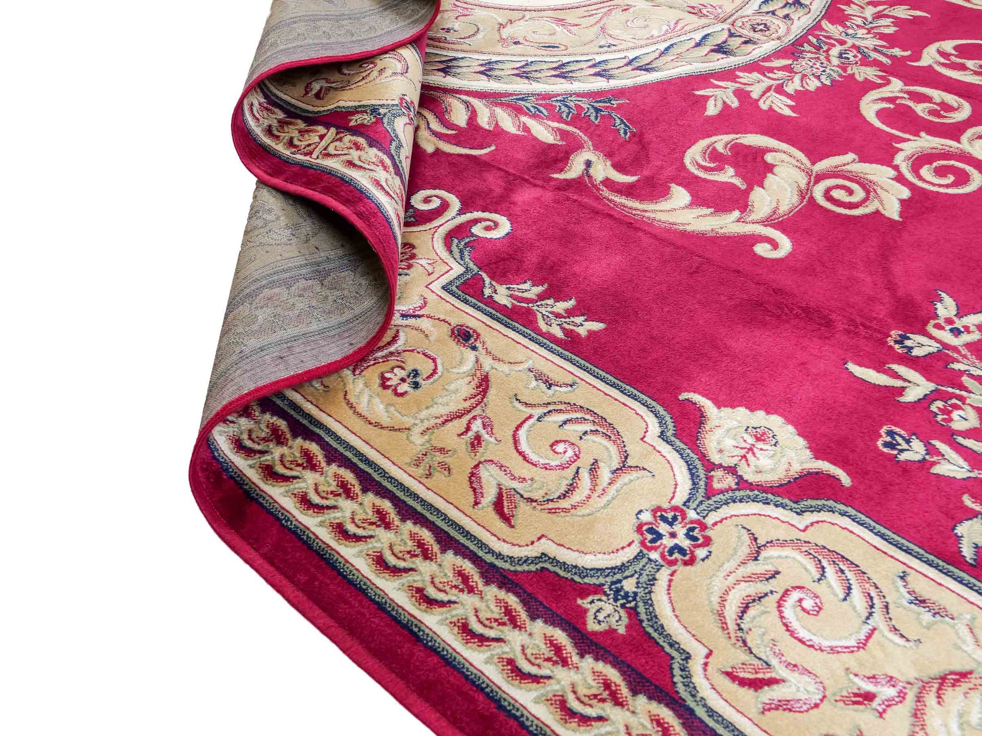 Belgischer, maschinell gefertigter Design Orientteppich aus Kunstseide, rot. 275x185 cm. Verkauf durch Jupiter Intl.