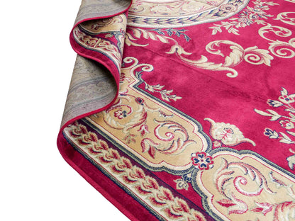 Belgischer, maschinell gefertigter Design Orientteppich aus Kunstseide, rot. 275x185 cm. Verkauf durch Jupiter Intl.