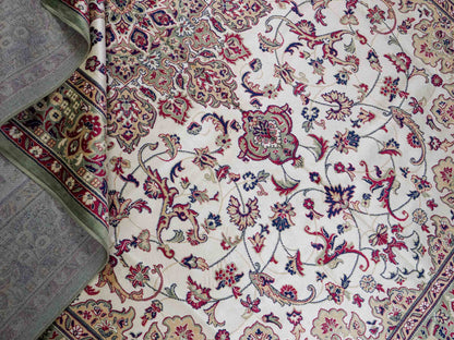 Belgischer, maschinell gefertigter Design Orientteppich aus Kunstseide, grün, creme. 275x185 cm. Verkauf durch Jupiter Intl.