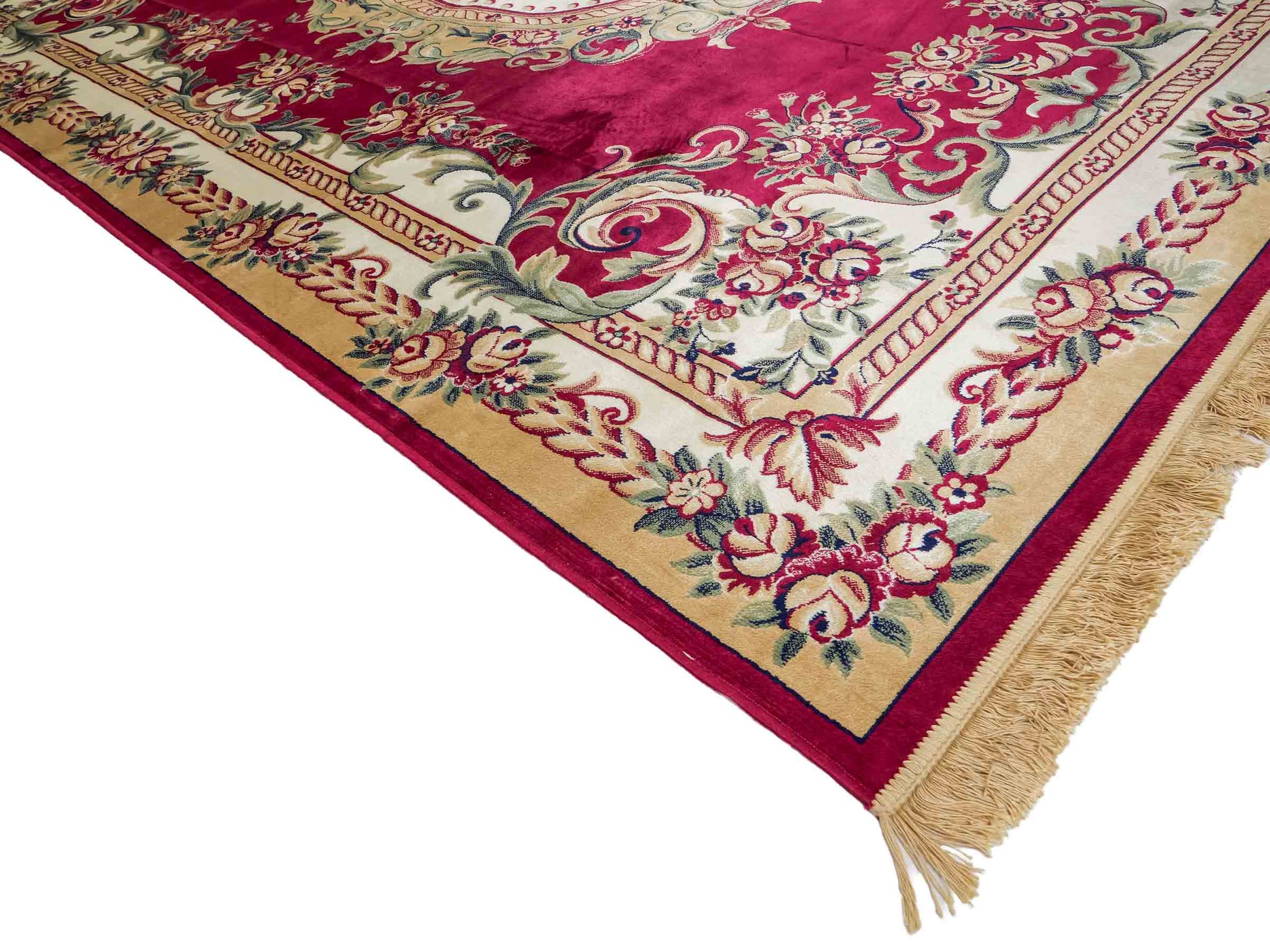 Belgischer, maschinell gefertigter Design Orientteppich aus Kunstseide, rot. 275x185 cm. Verkauf durch Jupiter Intl.
