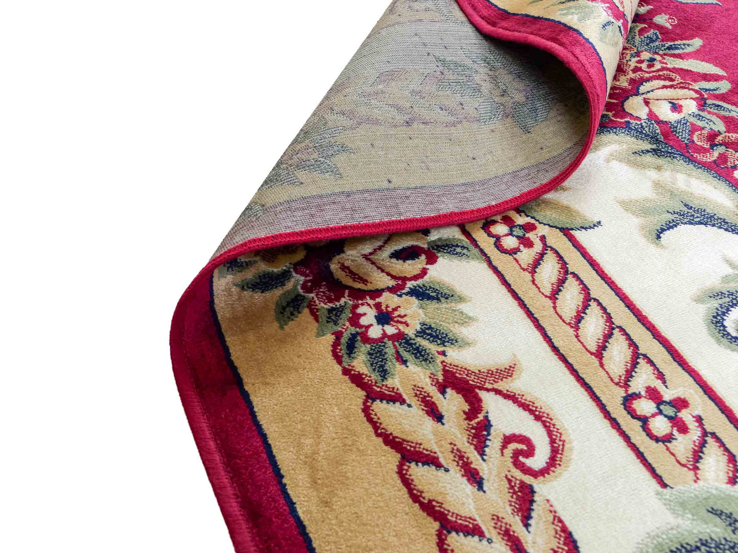 Belgischer, maschinell gefertigter Design Orientteppich aus Kunstseide, rot. 275x185 cm. Verkauf durch Jupiter Intl.