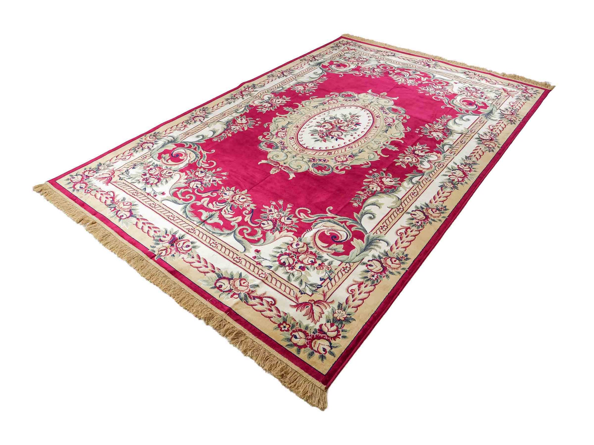 Belgischer, maschinell gefertigter Design Orientteppich aus Kunstseide, rot. 275x185 cm. Verkauf durch Jupiter Intl.