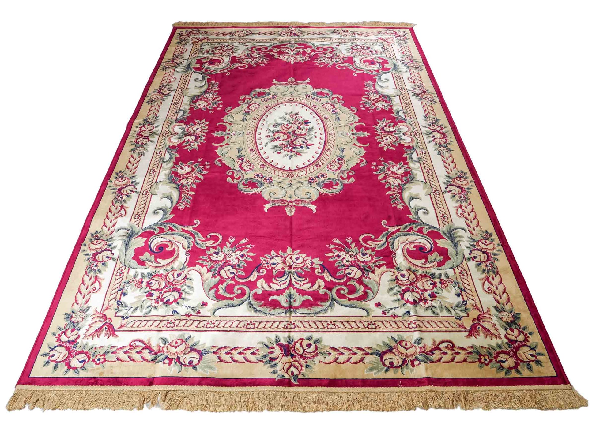 Belgischer, maschinell gefertigter Design Orientteppich aus Kunstseide, rot. 275x185 cm. Verkauf durch Jupiter Intl.