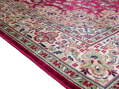 Belgischer, maschinell gefertigter Design Orientteppich aus Kunstseide, rot. 275x185 cm. Verkauf durch Jupiter Intl.