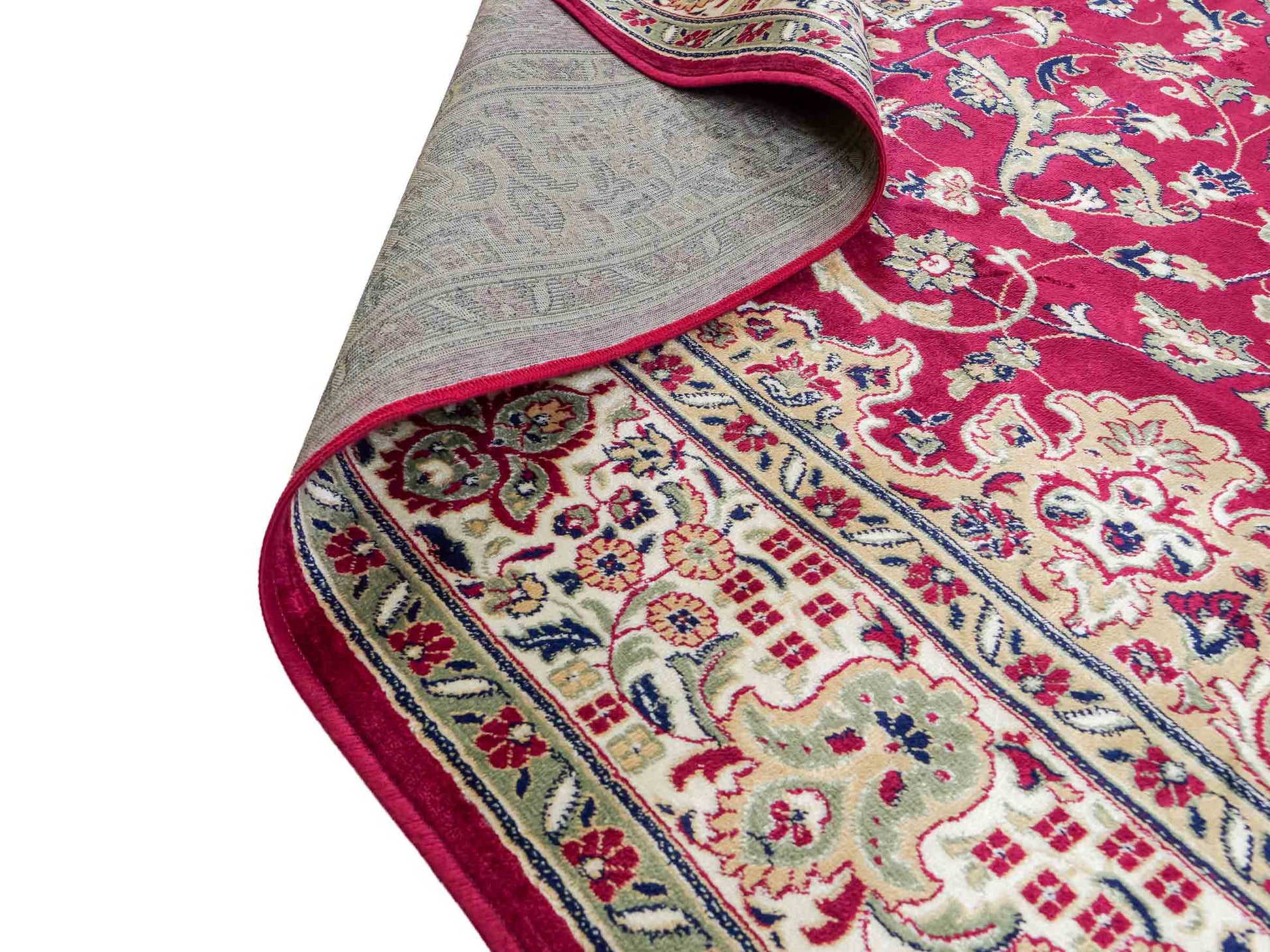 Belgischer, maschinell gefertigter Design Orientteppich aus Kunstseide, rot. 275x185 cm. Verkauf durch Jupiter Intl.