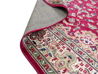 Belgischer, maschinell gefertigter Design Orientteppich aus Kunstseide, rot. 275x185 cm. Verkauf durch Jupiter Intl.