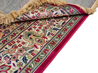 Belgischer, maschinell gefertigter Design Orientteppich aus Kunstseide, rot. 275x185 cm. Verkauf durch Jupiter Intl.