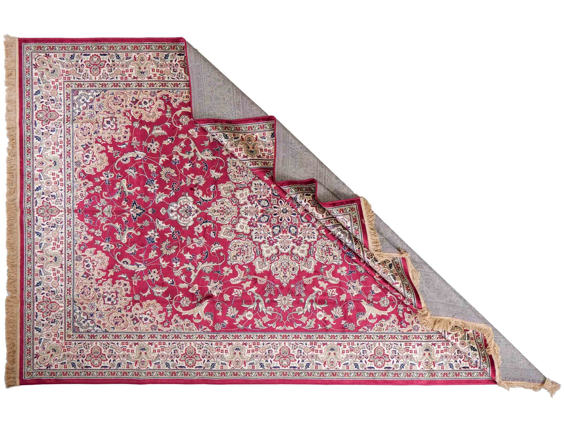 Belgischer, maschinell gefertigter Design Orientteppich aus Kunstseide, rot. 275x185 cm. Verkauf durch Jupiter Intl.