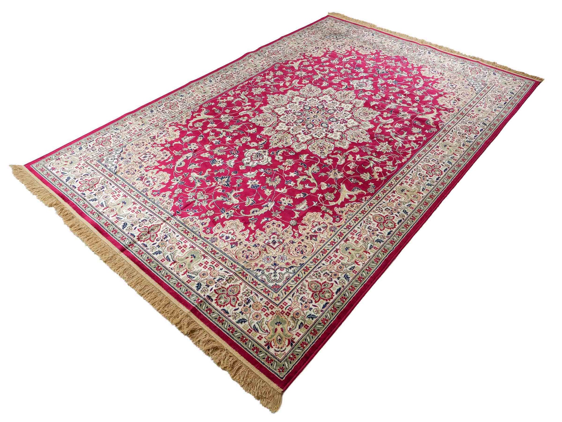 Belgischer, maschinell gefertigter Design Orientteppich aus Kunstseide, rot. 275x185 cm. Verkauf durch Jupiter Intl.