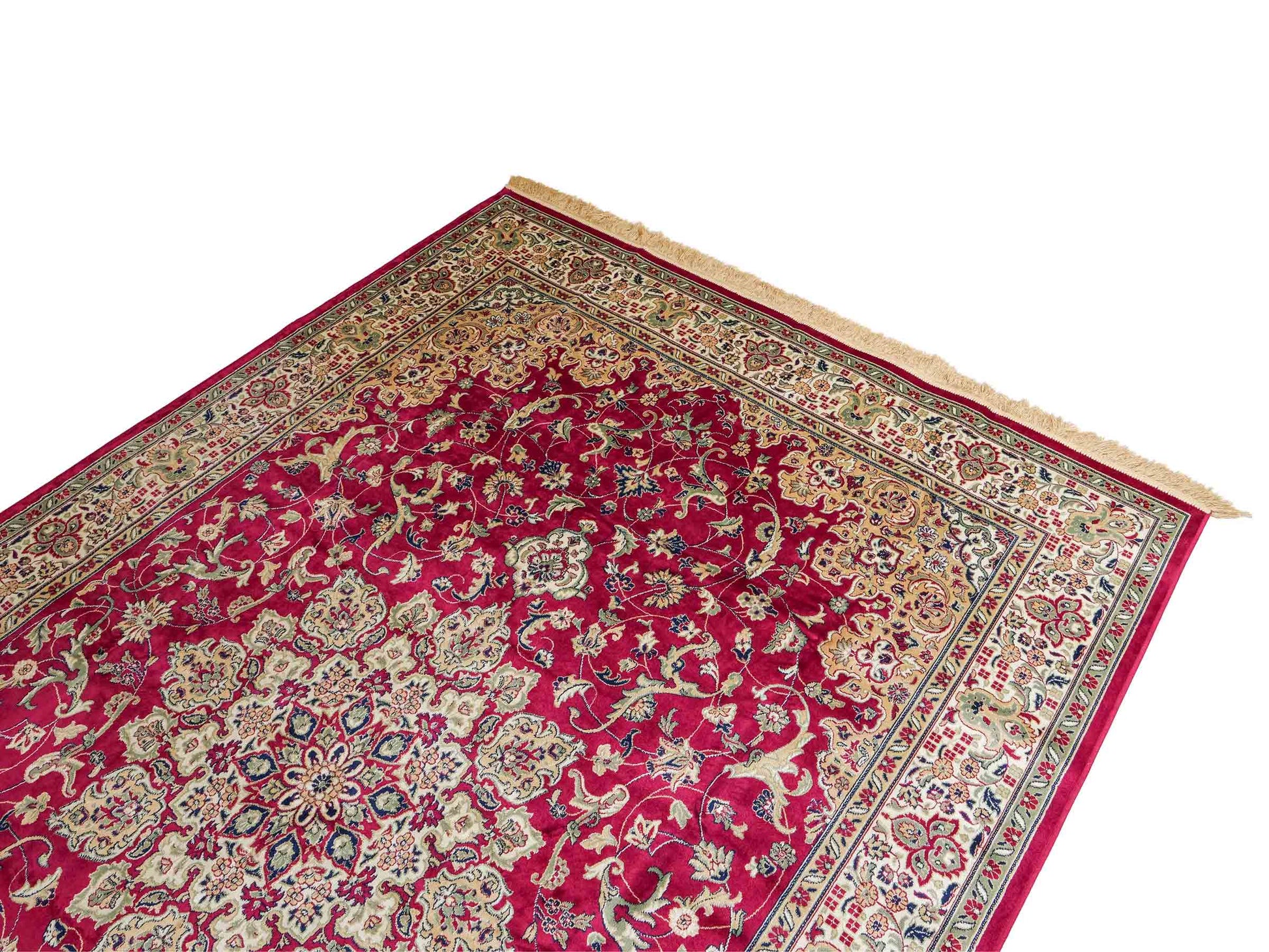 Belgischer, maschinell gefertigter Design Orientteppich aus Kunstseide, rot. 275x185 cm. Verkauf durch Jupiter Intl.