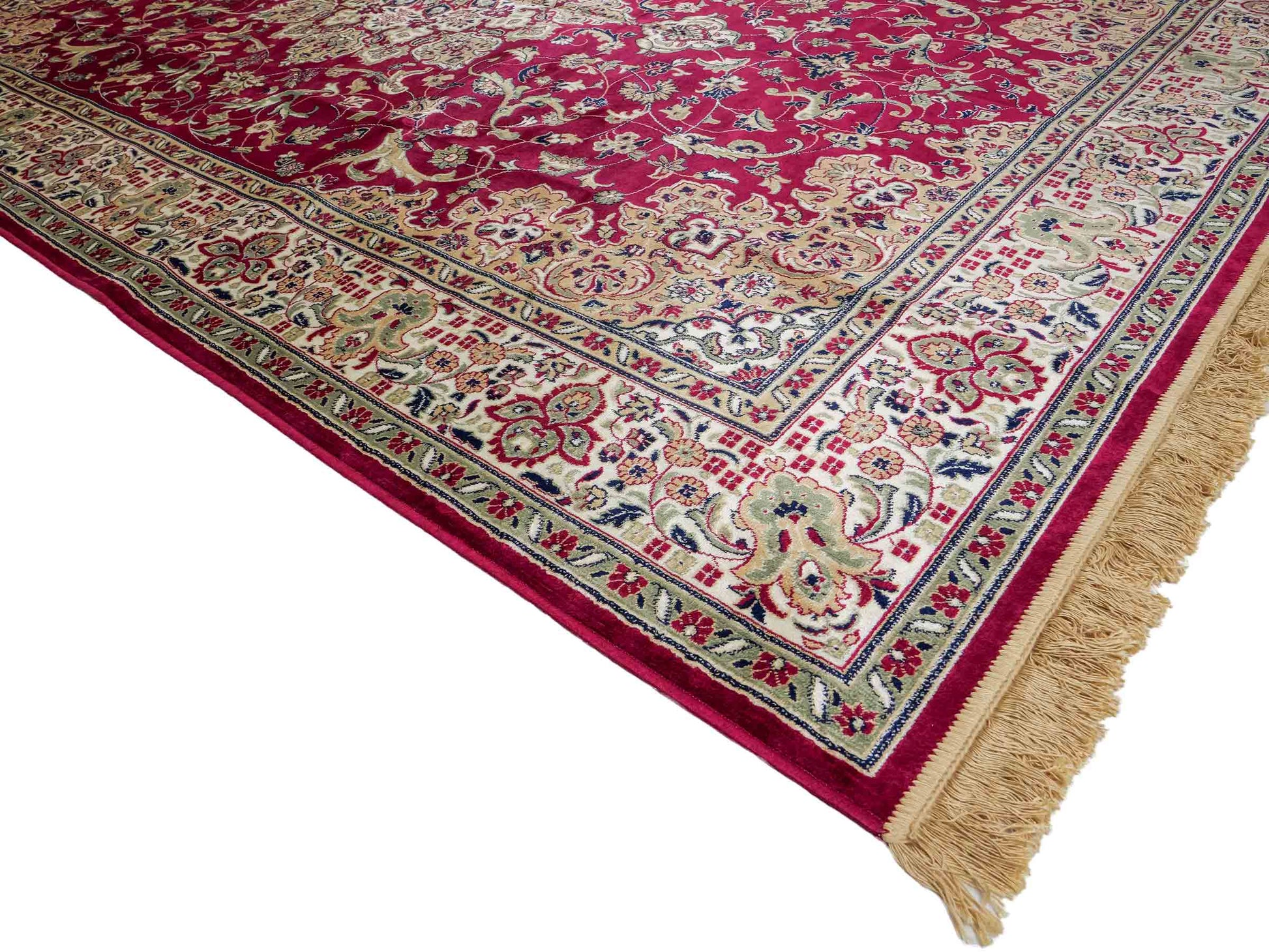 Belgischer, maschinell gefertigter Design Orientteppich aus Kunstseide, rot. 275x185 cm. Verkauf durch Jupiter Intl.