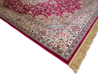 Belgischer, maschinell gefertigter Design Orientteppich aus Kunstseide, rot. 275x185 cm. Verkauf durch Jupiter Intl.