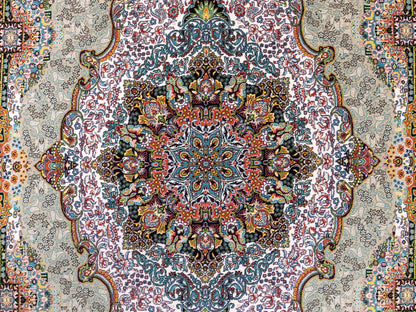 Extrem feiner, maschinell gefertigter Perserteppich, beige, grün, creme. 154x99 cm. Verkauf durch Jupiter Intl.